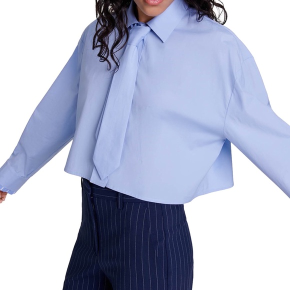 Maje Blue Long Sleeve Crop Button Down - Picture 4 of 8